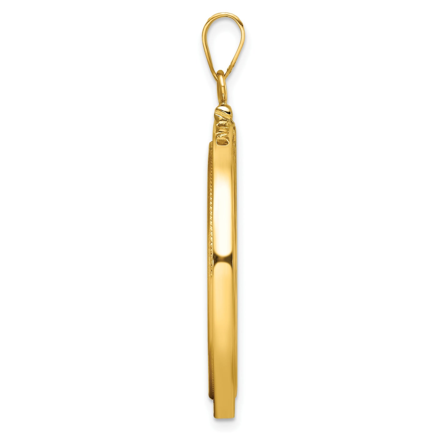 Wideband Distinguished Coin Jewelry 14k Polished and Beaded 27.0mm x 2.35mm Screw Top Coin Bezel Pendant