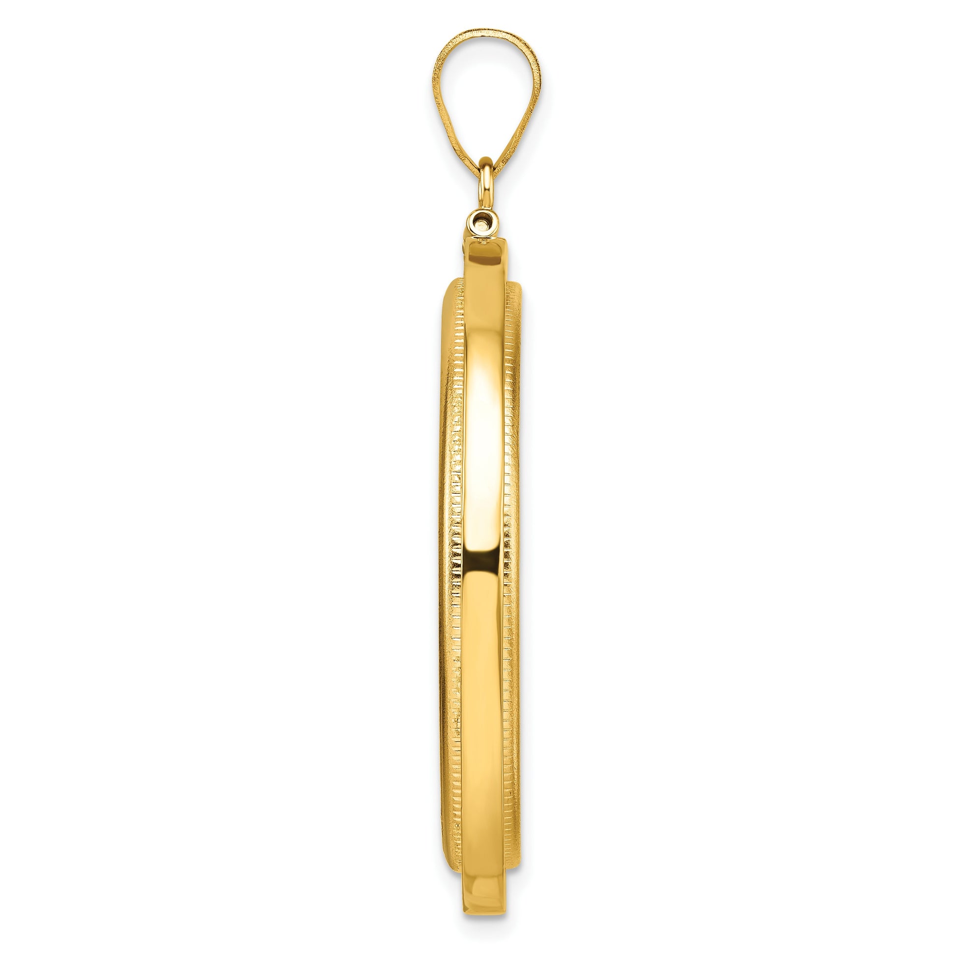 Wideband Distinguished Coin Jewelry 14k Polished and Beaded 32.7mm x 3.00mm Screw Top Coin Bezel Pendant