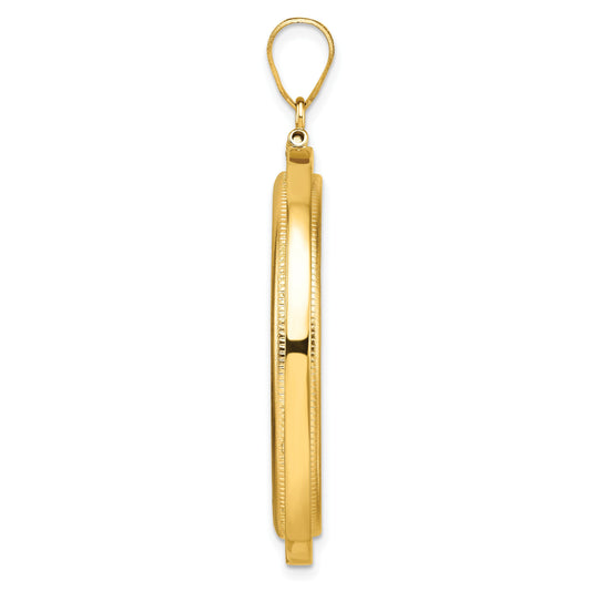 Wideband Distinguished Coin Jewelry 14k Polished and Beaded 32.7mm x 3.00mm Screw Top Coin Bezel Pendant