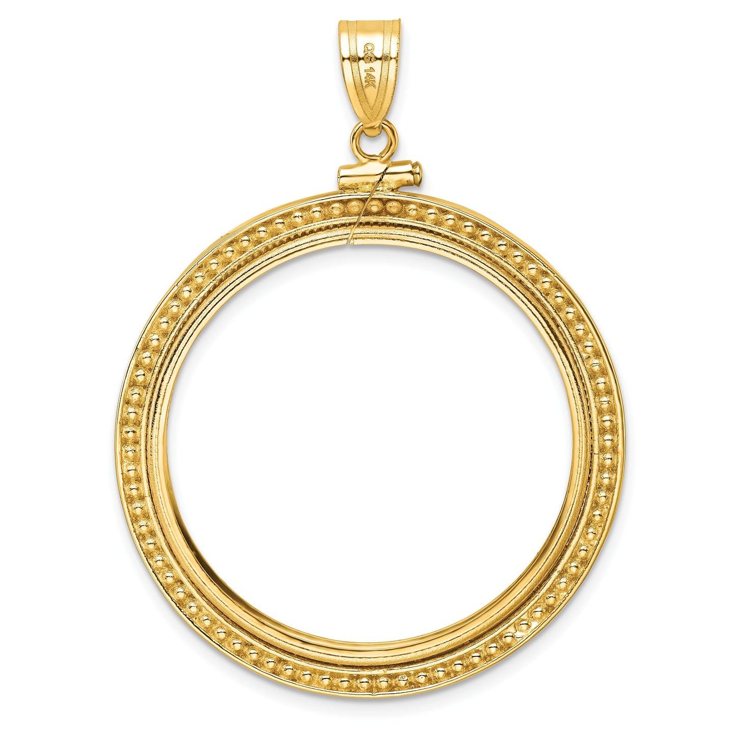 Wideband Distinguished Coin Jewelry 14k Polished and Beaded 32.7mm x 3.00mm Screw Top Coin Bezel Pendant