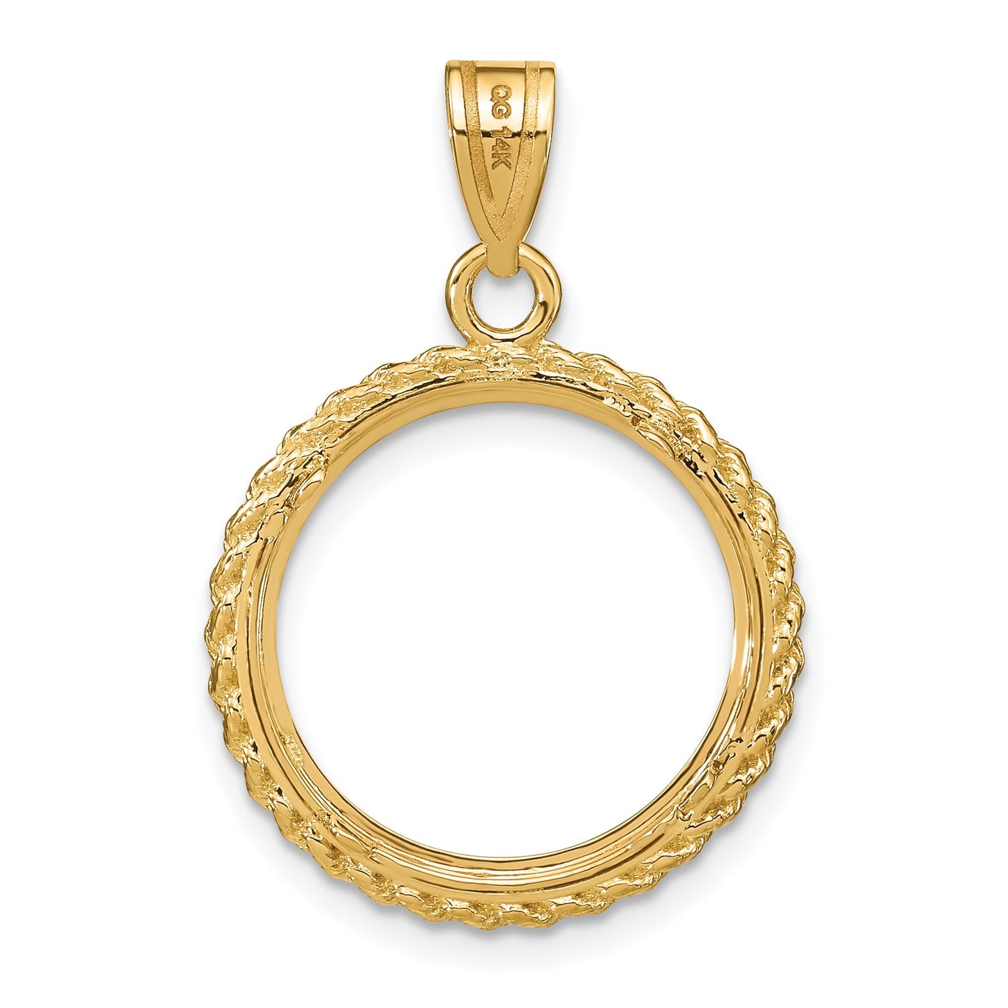 Wideband Distinguished Coin Jewelry 14k Polished and Diamond-cut with Casted Rope 16.5mm Prong Coin Bezel Pendant