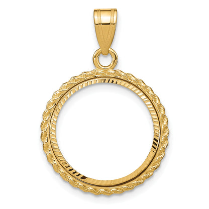 Wideband Distinguished Coin Jewelry 14k Polished and Diamond-cut with Casted Rope 16.5mm Prong Coin Bezel Pendant