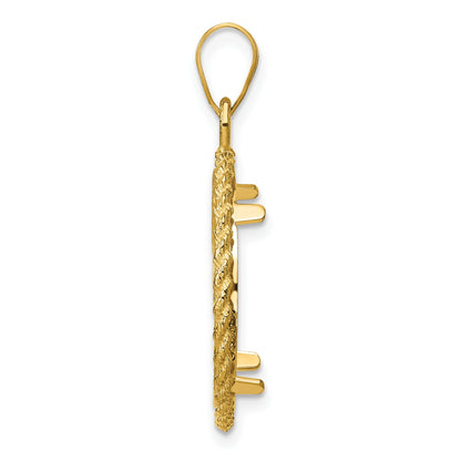 Wideband Distinguished Coin Jewelry 14k Polished and Diamond-cut with Casted Rope 18.0mm Prong Coin Bezel Pendant