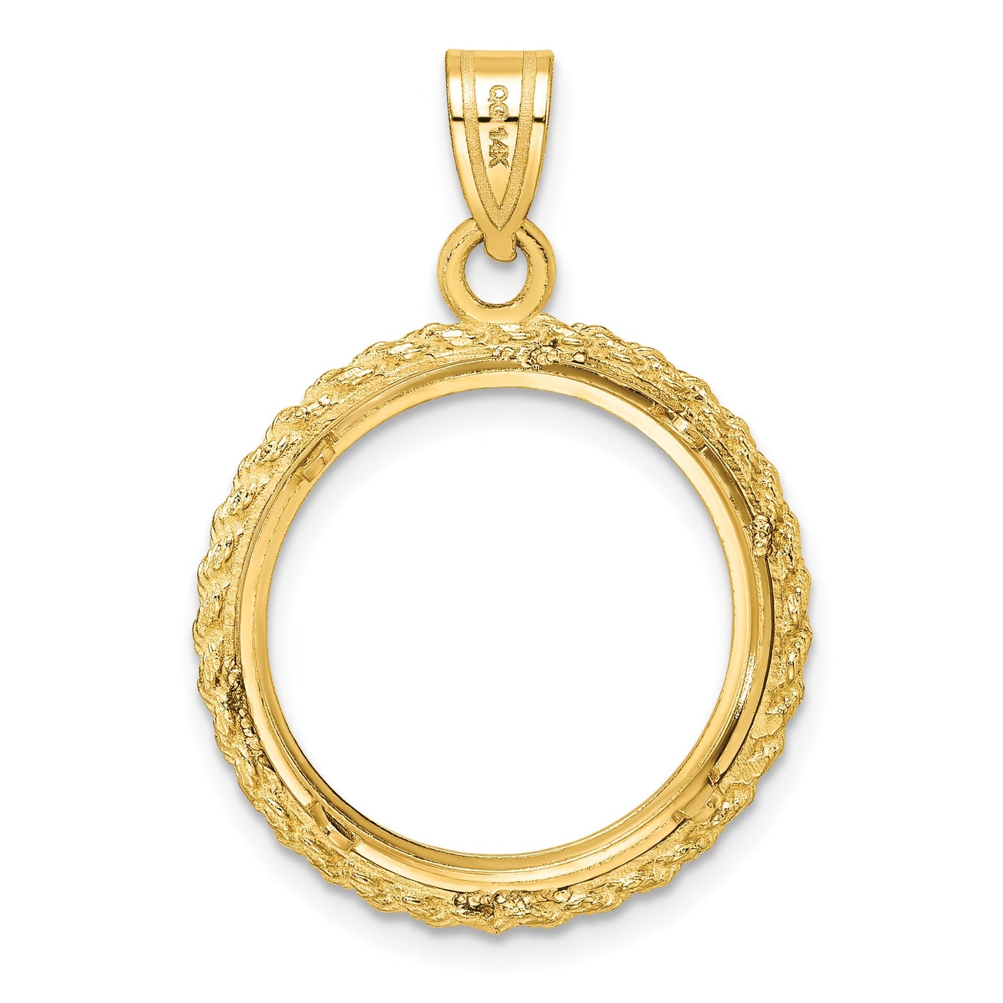 Wideband Distinguished Coin Jewelry 14k Polished and Diamond-cut with Casted Rope 18.0mm Prong Coin Bezel Pendant