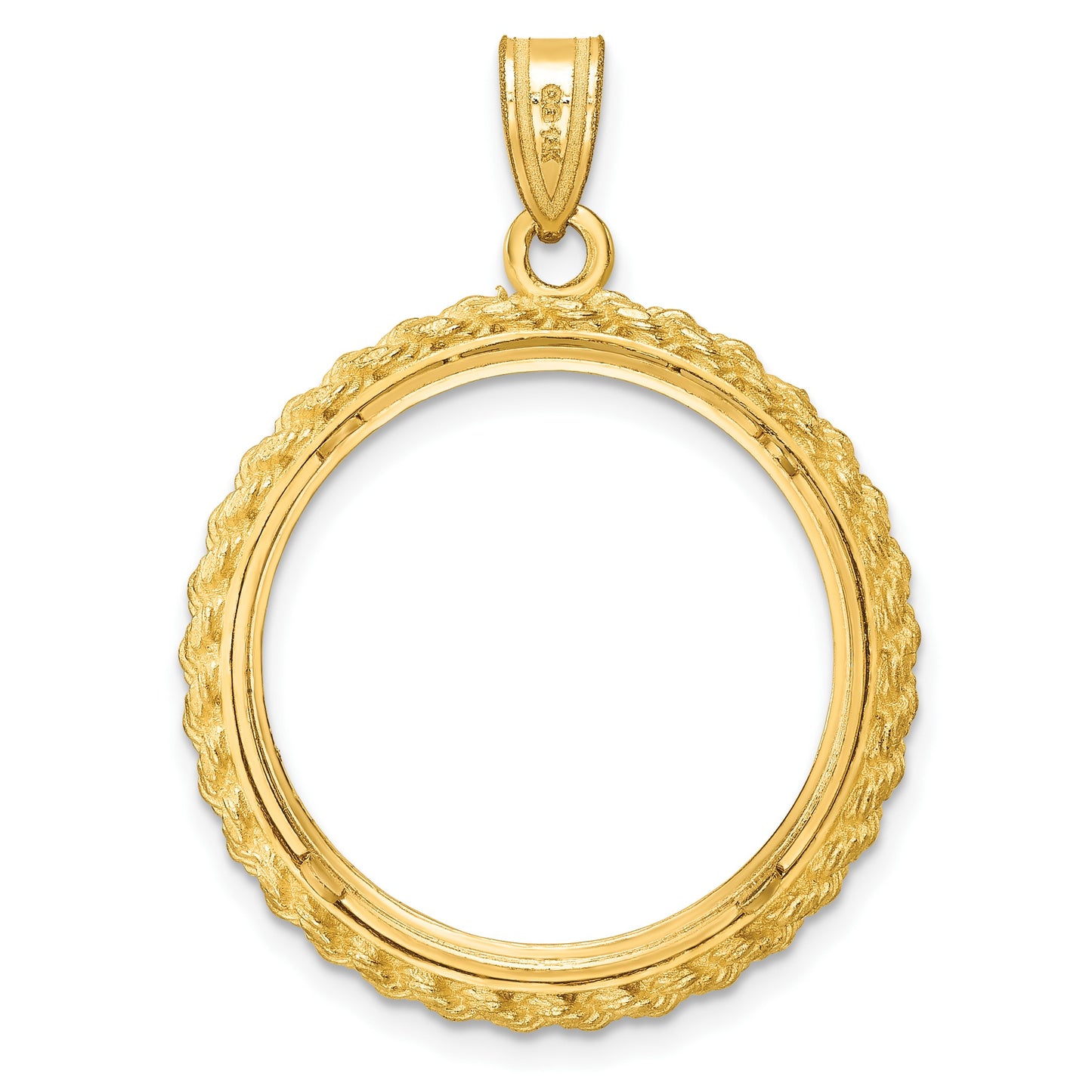 Wideband Distinguished Coin Jewelry 14k Polished and Diamond-cut with Casted Rope 22.0mm Prong Coin Bezel Pendant