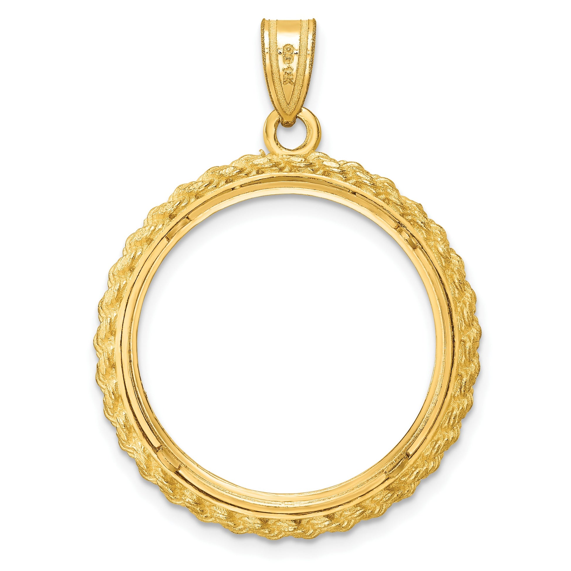 Wideband Distinguished Coin Jewelry 14k Polished and Diamond-cut with Casted Rope 22.0mm Prong Coin Bezel Pendant
