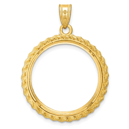Wideband Distinguished Coin Jewelry 14k Polished and Diamond-cut with Casted Rope 22.0mm Prong Coin Bezel Pendant