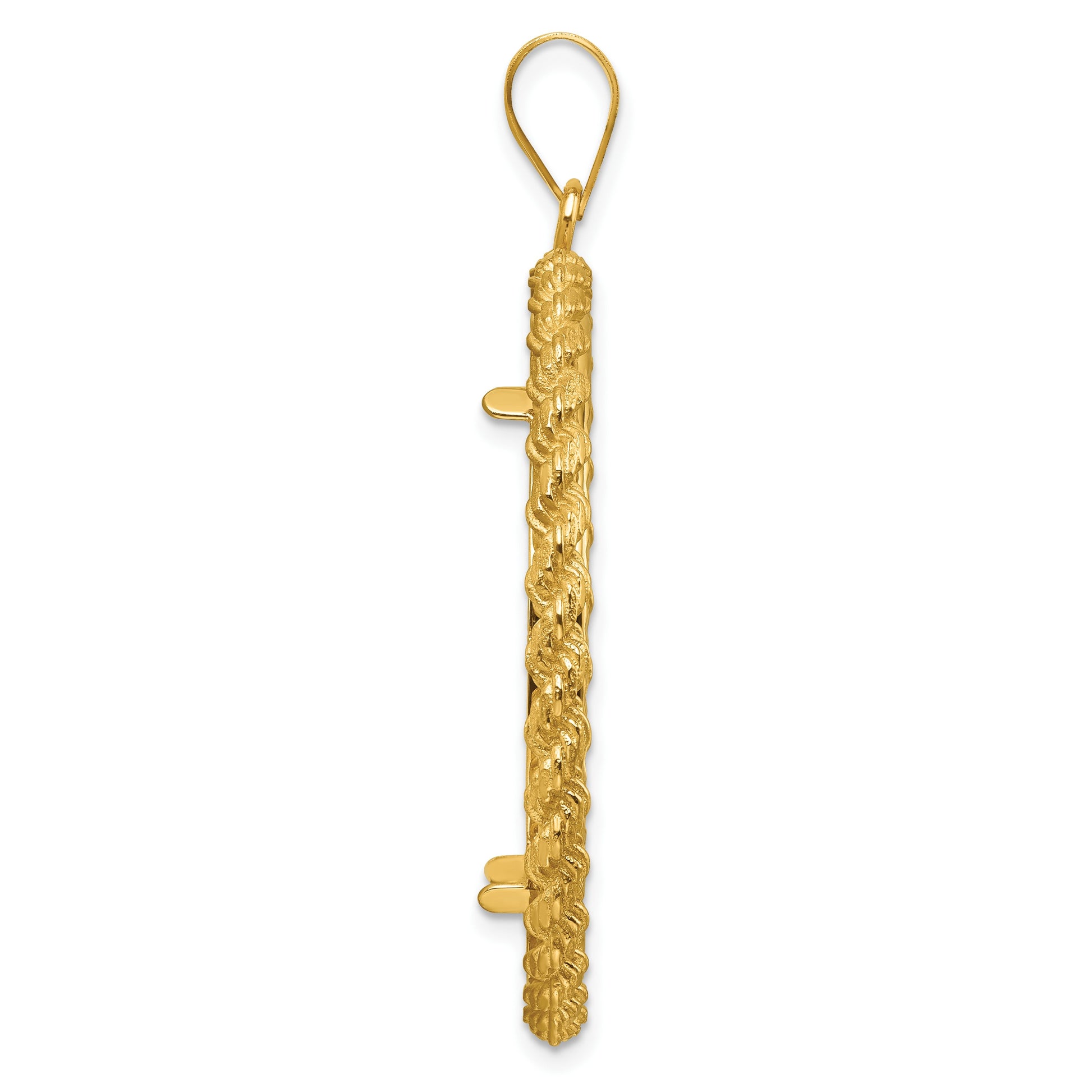 Wideband Distinguished Coin Jewelry 14k Polished and Diamond-cut with Casted Rope 32.7mm Prong Coin Bezel Pendant