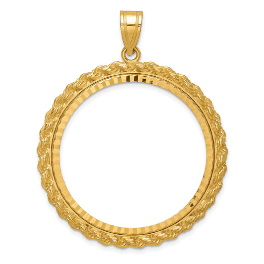 Wideband Distinguished Coin Jewelry 14k Polished and Diamond-cut with Casted Rope 32.7mm Prong Coin Bezel Pendant
