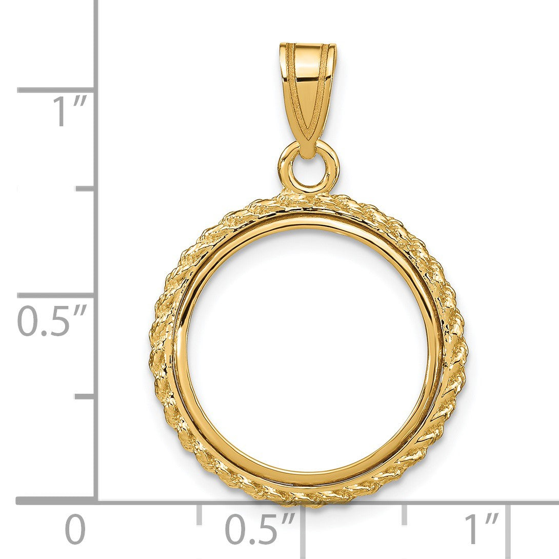 Wideband Distinguished Coin Jewelry 14k Polished with Casted Rope 16.5mm Prong Coin Bezel Pendant