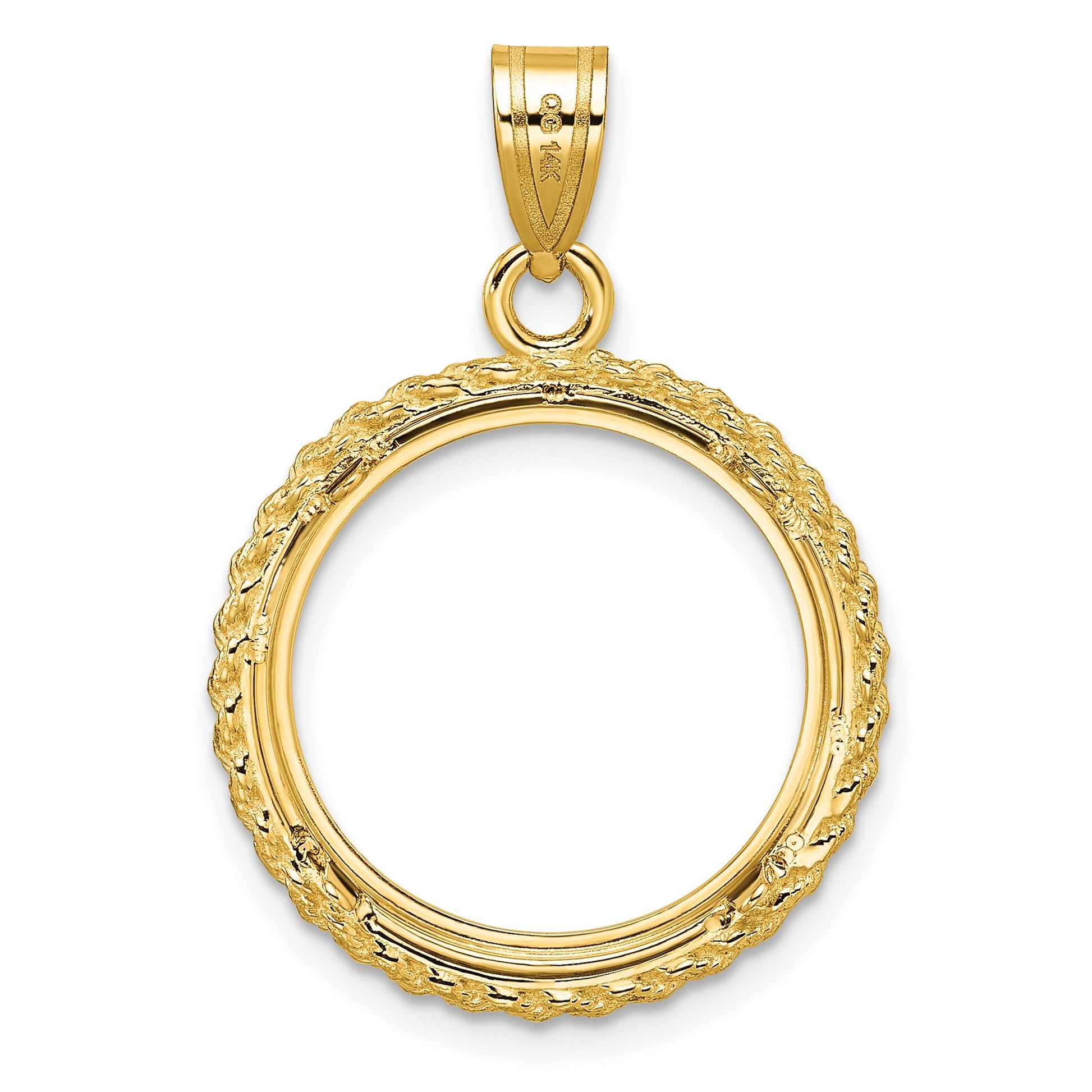 Wideband Distinguished Coin Jewelry 14k Polished with Casted Rope 18.0mm Prong Coin Bezel Pendant