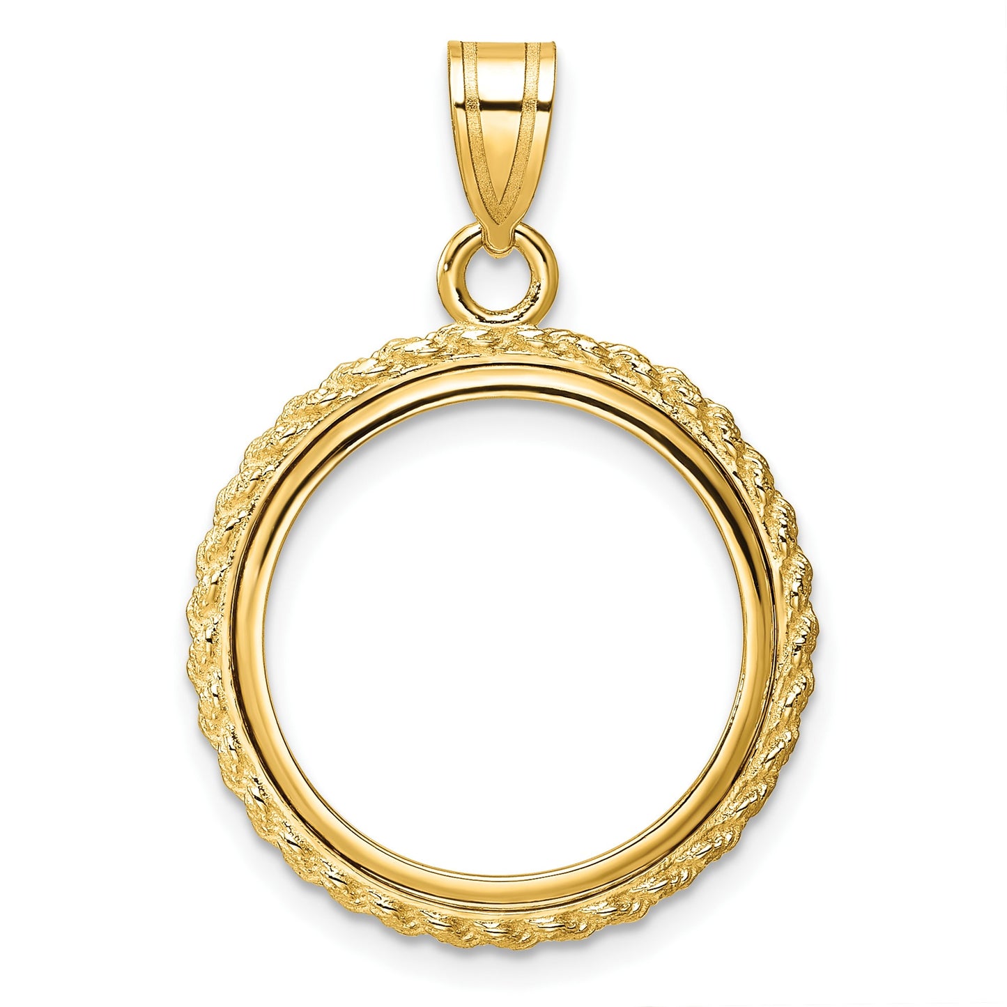 Wideband Distinguished Coin Jewelry 14k Polished with Casted Rope 18.0mm Prong Coin Bezel Pendant