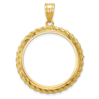 Wideband Distinguished Coin Jewelry 14k Polished with Casted Rope 27.0mm Prong Coin Bezel Pendant