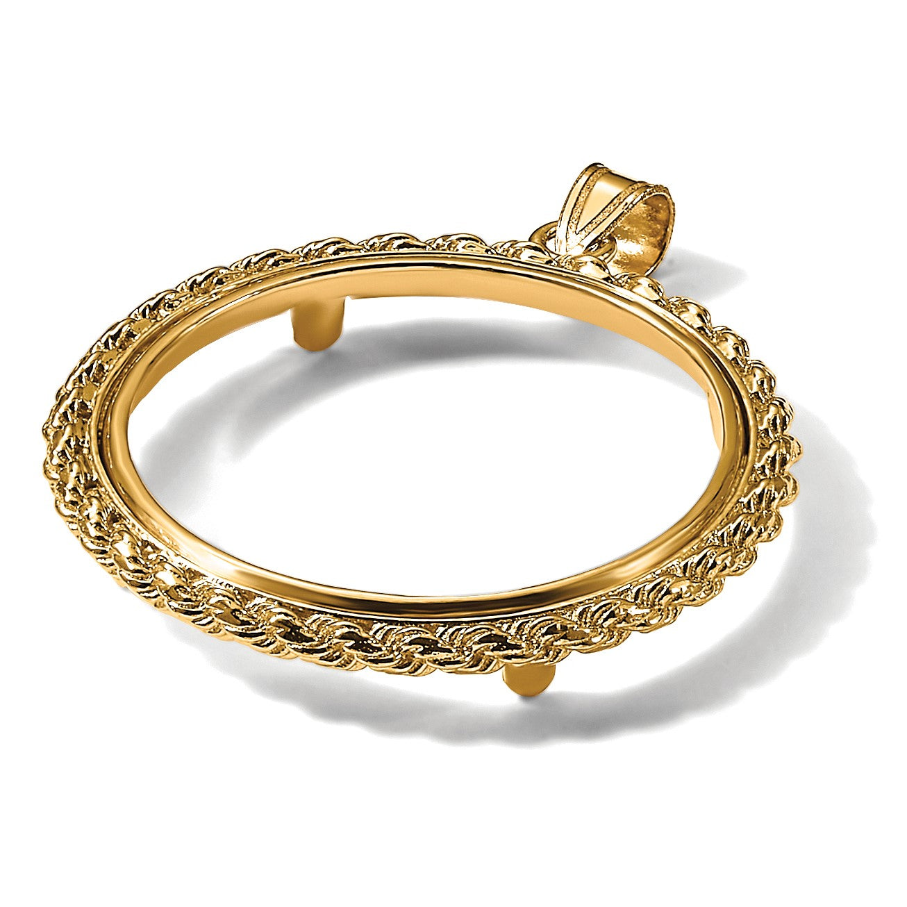 Wideband Distinguished Coin Jewelry 14k Polished with Casted Rope 27.0mm Prong Coin Bezel Pendant