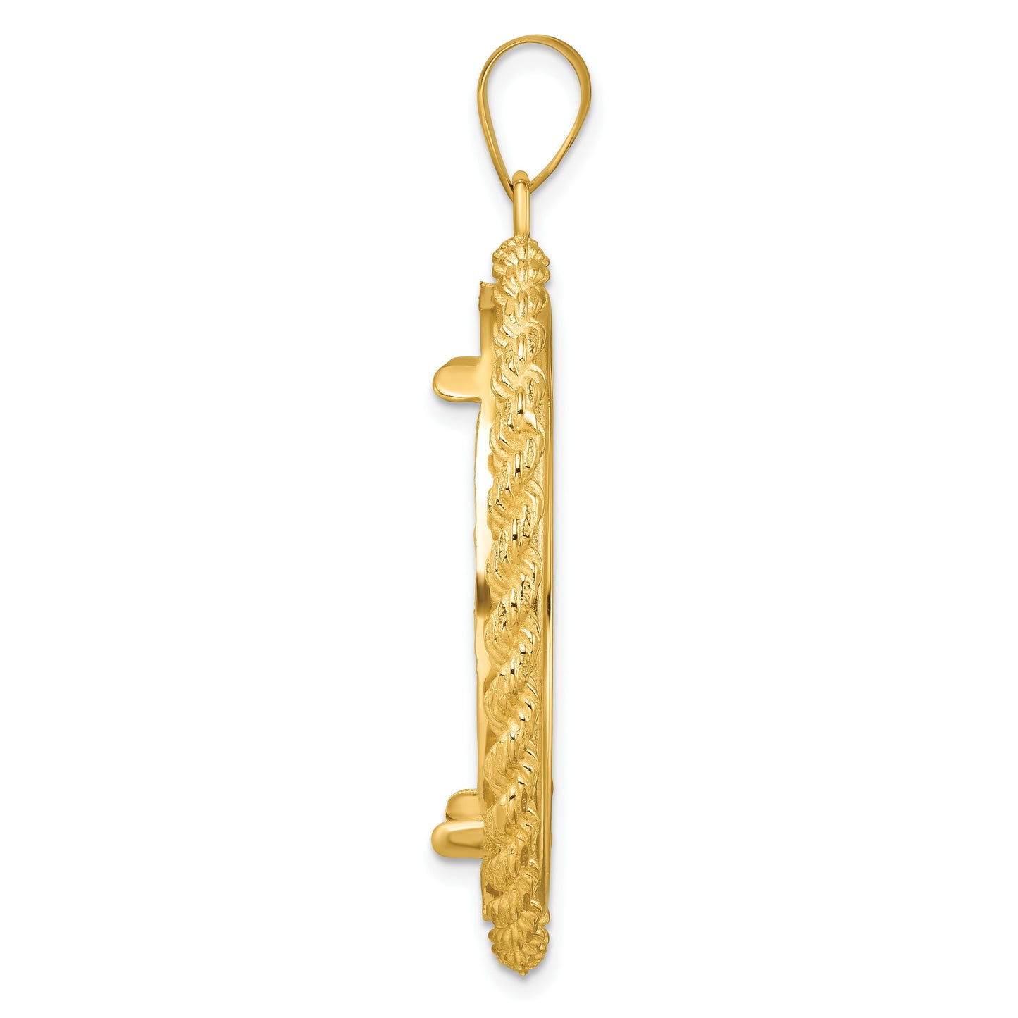 Wideband Distinguished Coin Jewelry 14k Polished with Casted Rope 32.7mm Prong Coin Bezel Pendant