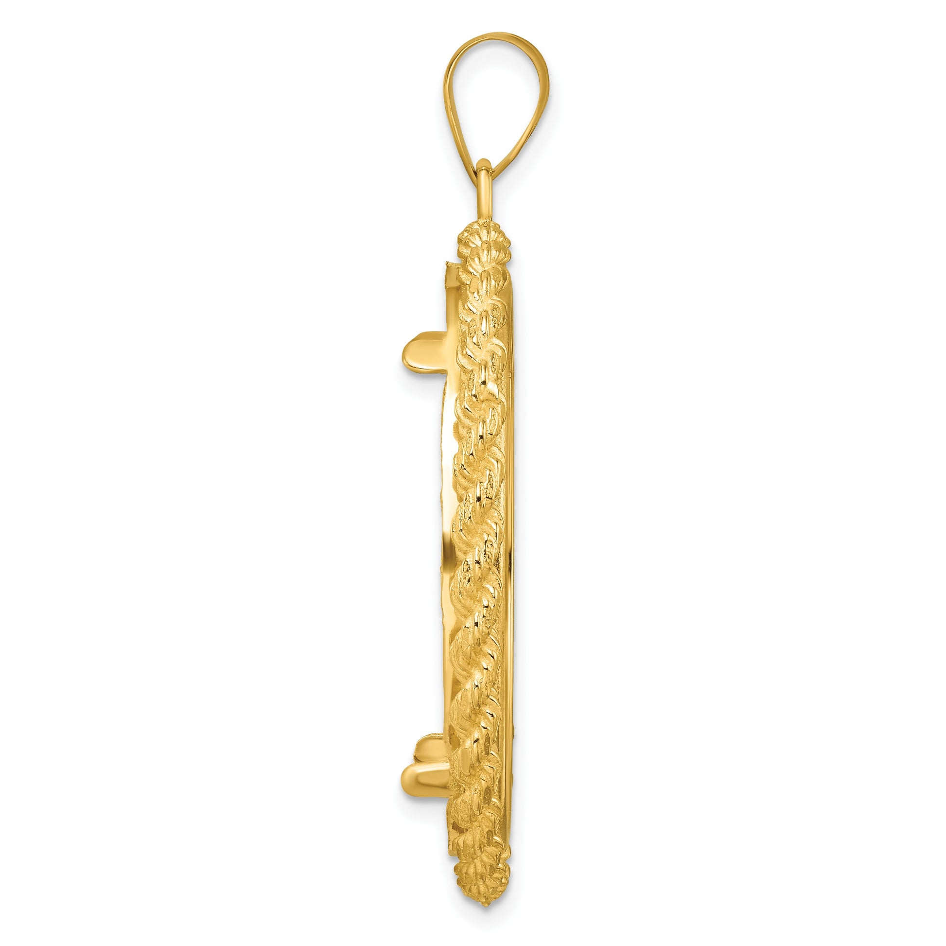 Wideband Distinguished Coin Jewelry 14k Polished with Casted Rope 32.7mm Prong Coin Bezel Pendant
