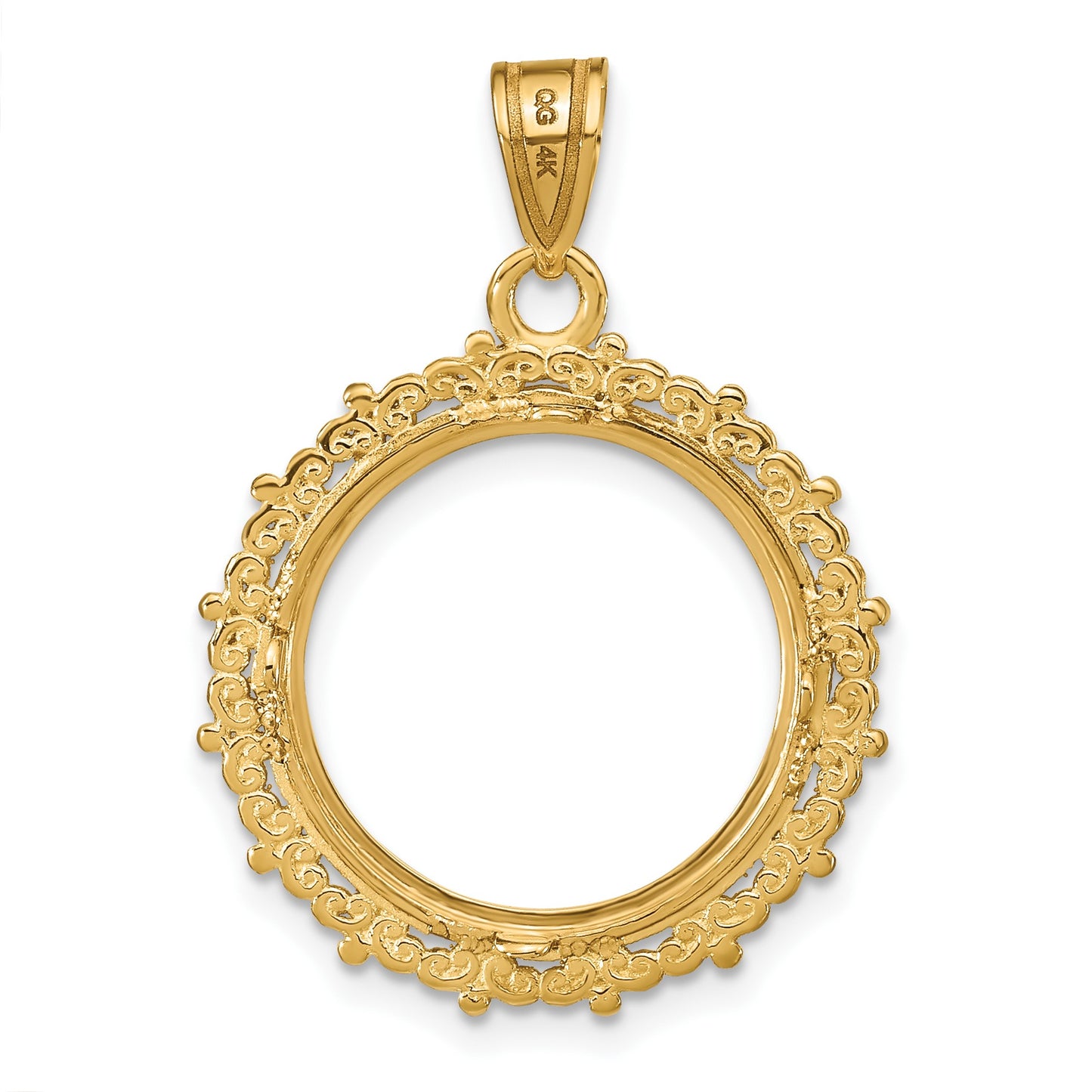 Wideband Distinguished Coin Jewelry 14k Polished Fancy 16.5mm Prong Coin Bezel Pendant