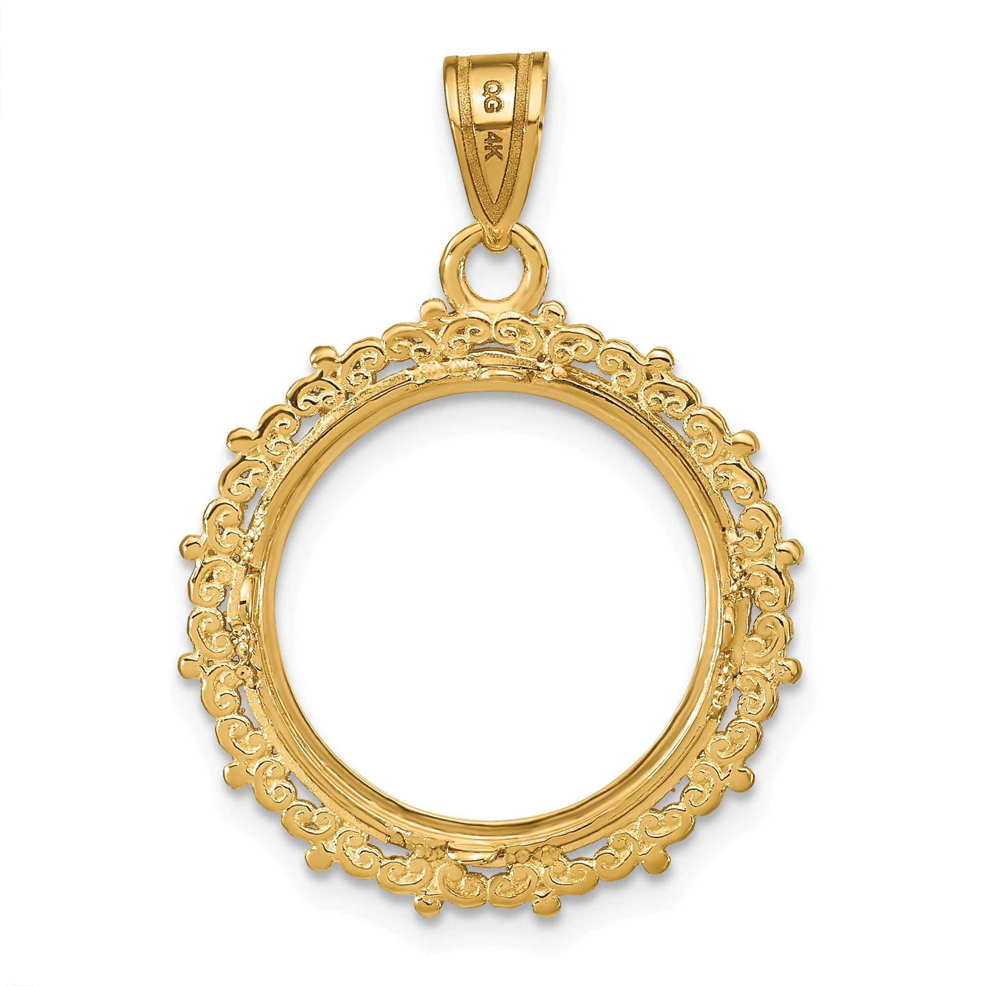 Wideband Distinguished Coin Jewelry 14k Polished Fancy 16.5mm Prong Coin Bezel Pendant
