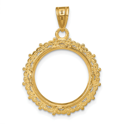 Wideband Distinguished Coin Jewelry 14k Polished Fancy 16.5mm Prong Coin Bezel Pendant