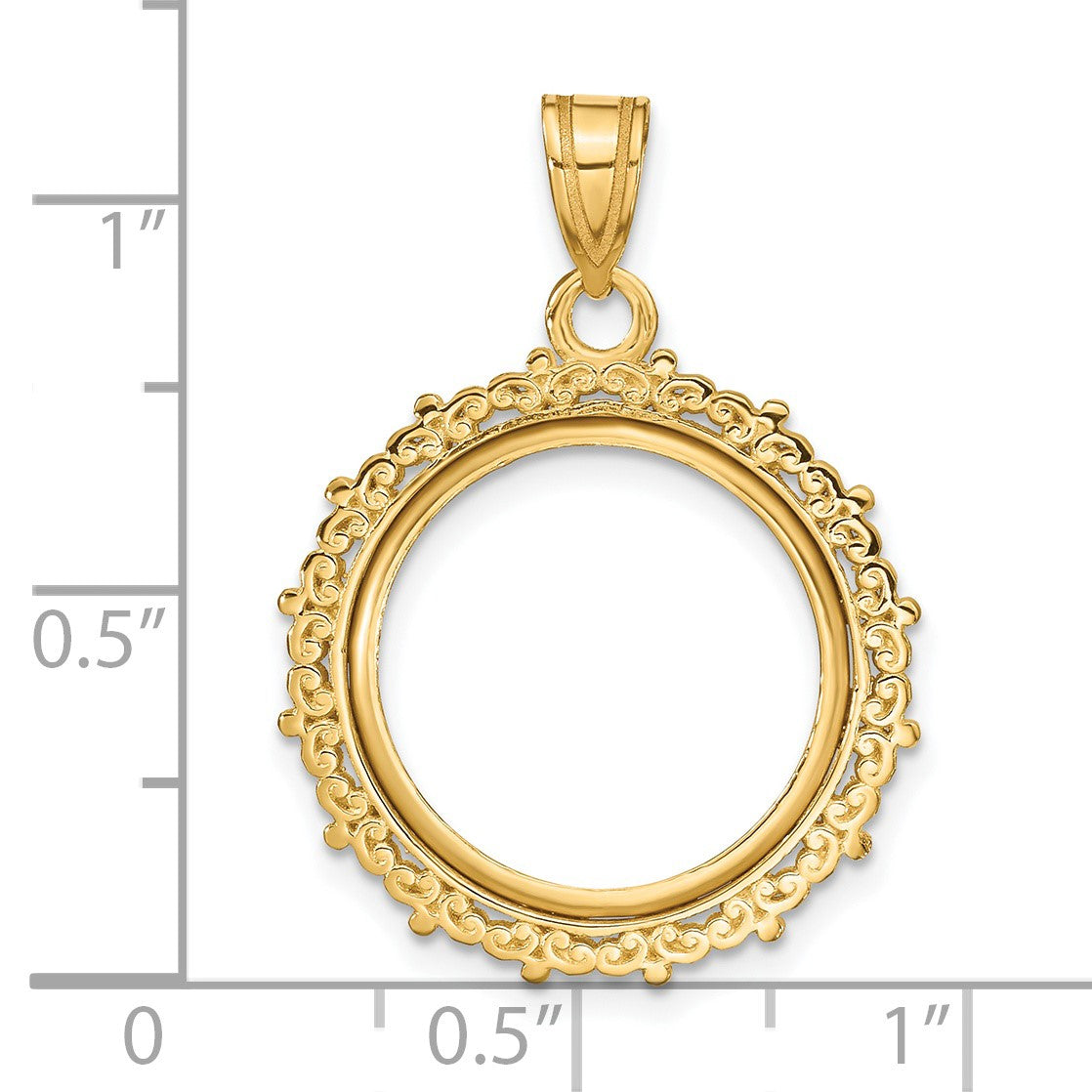 Wideband Distinguished Coin Jewelry 14k Polished Fancy 16.5mm Prong Coin Bezel Pendant