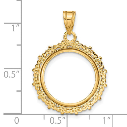 Wideband Distinguished Coin Jewelry 14k Polished Fancy 16.5mm Prong Coin Bezel Pendant