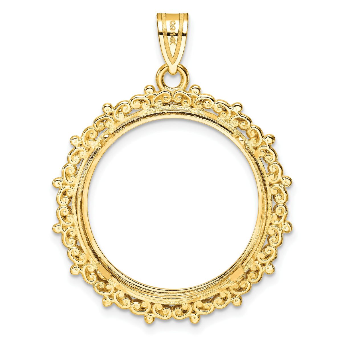 Wideband Distinguished Coin Jewelry 14k Polished Fancy 22.0mm Prong Coin Bezel Pendant