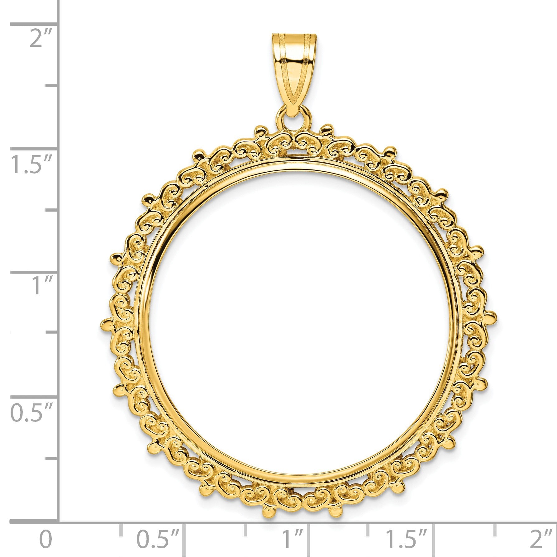 Wideband Distinguished Coin Jewelry 14k Polished Fancy 32.7mm Prong Coin Bezel Pendant