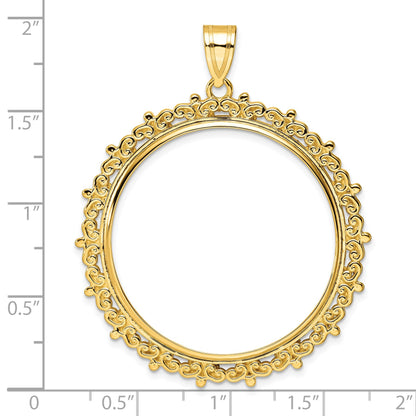 Wideband Distinguished Coin Jewelry 14k Polished Fancy 32.7mm Prong Coin Bezel Pendant