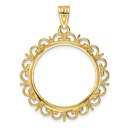 Wideband Distinguished Coin Jewelry 14k Polished and Diamond-cut Fancy 22.0mm Prong Coin Bezel Pendant