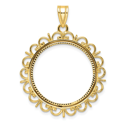 Wideband Distinguished Coin Jewelry 14k Polished and Diamond-cut Fancy 22.0mm Prong Coin Bezel Pendant