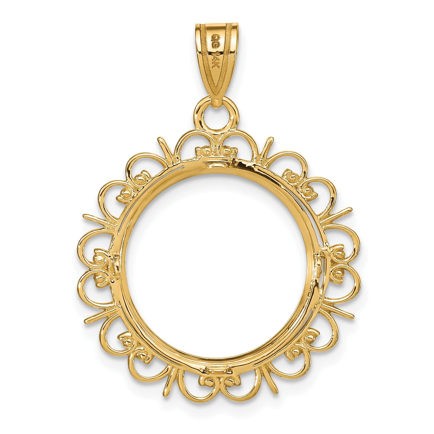 Wideband Distinguished Coin Jewelry 14k Polished Fancy 16.5mm Prong Coin Bezel Pendant