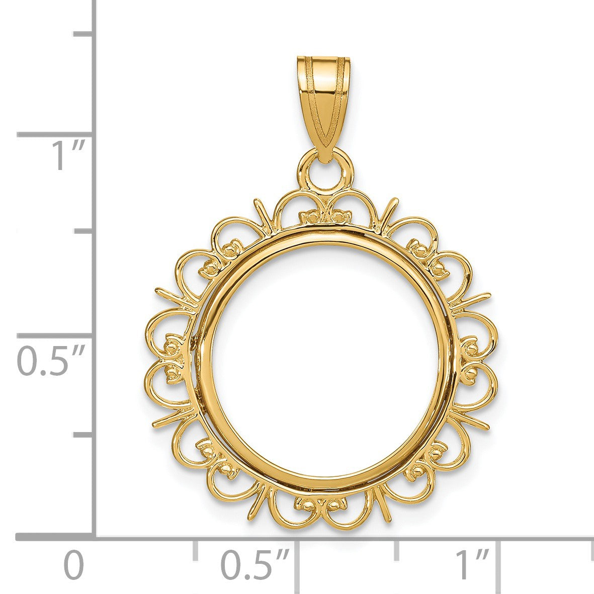 Wideband Distinguished Coin Jewelry 14k Polished Fancy 16.5mm Prong Coin Bezel Pendant