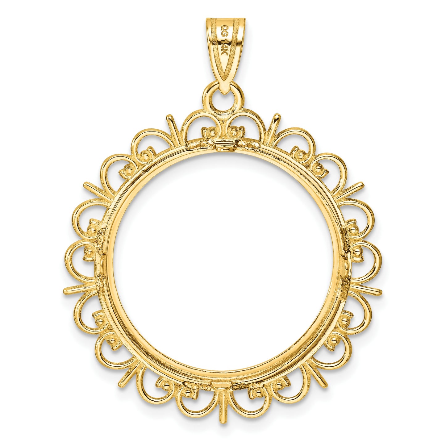 Wideband Distinguished Coin Jewelry 14k Polished Fancy 22.0mm Prong Coin Bezel Pendant