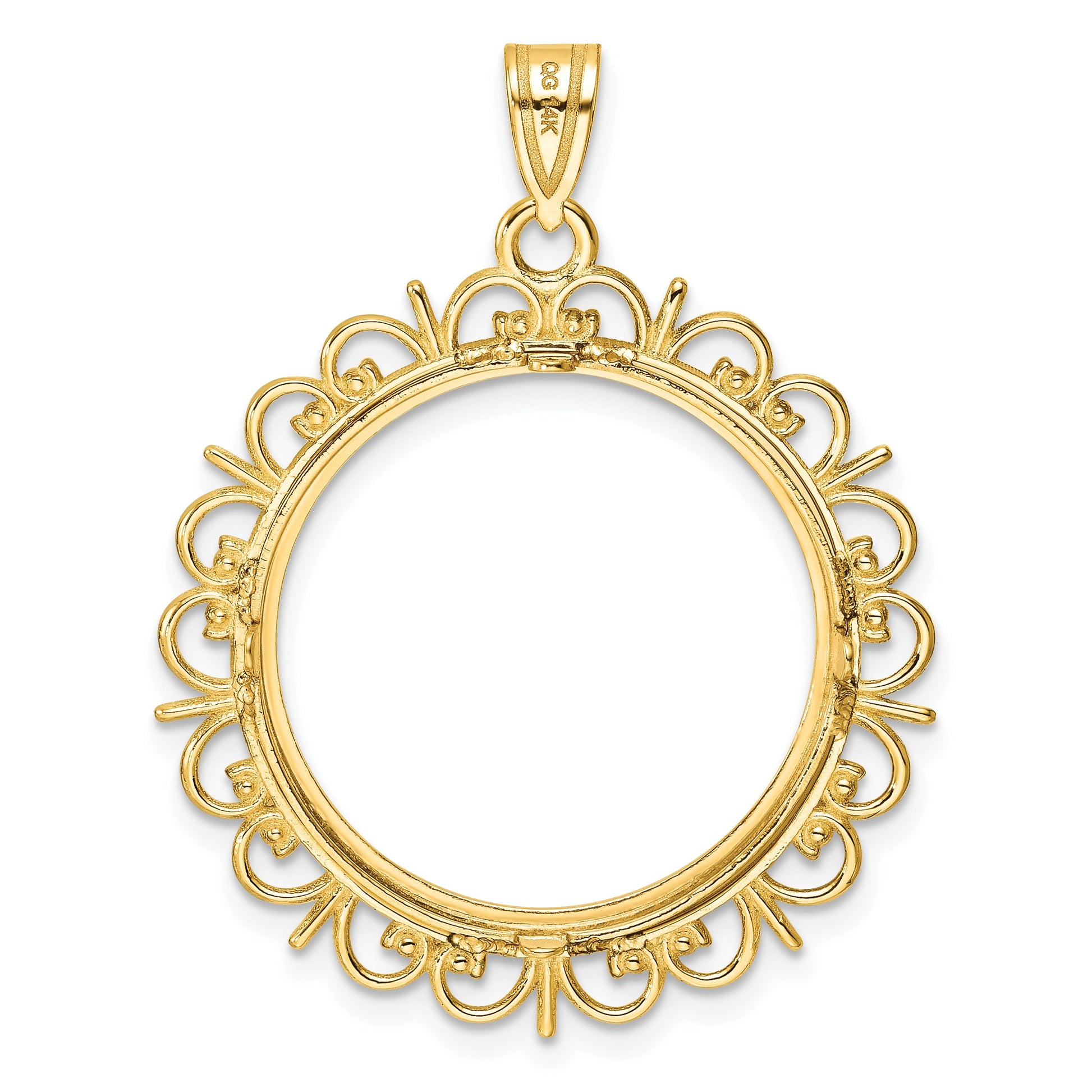 Wideband Distinguished Coin Jewelry 14k Polished Fancy 22.0mm Prong Coin Bezel Pendant