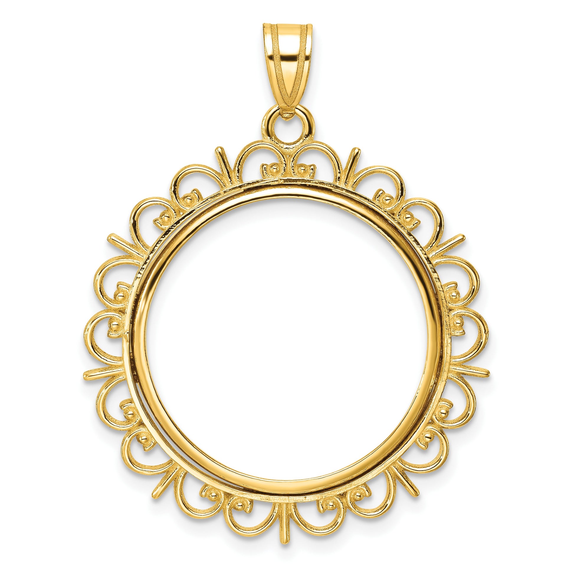 Wideband Distinguished Coin Jewelry 14k Polished Fancy 22.0mm Prong Coin Bezel Pendant