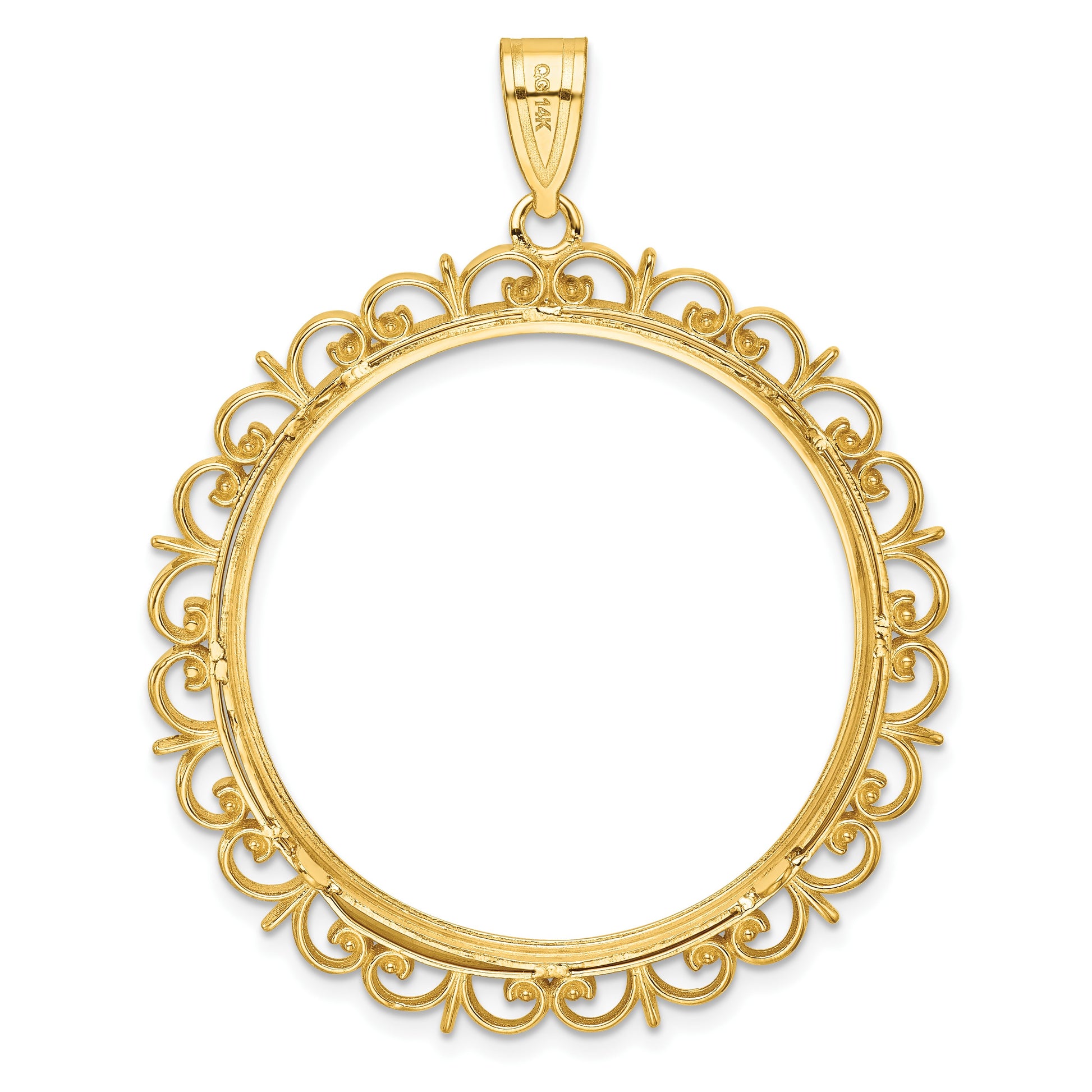 Wideband Distinguished Coin Jewelry 14k Polished Fancy 32.7mm Prong Coin Bezel Pendant