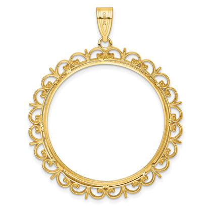 Wideband Distinguished Coin Jewelry 14k Polished Fancy 32.7mm Prong Coin Bezel Pendant
