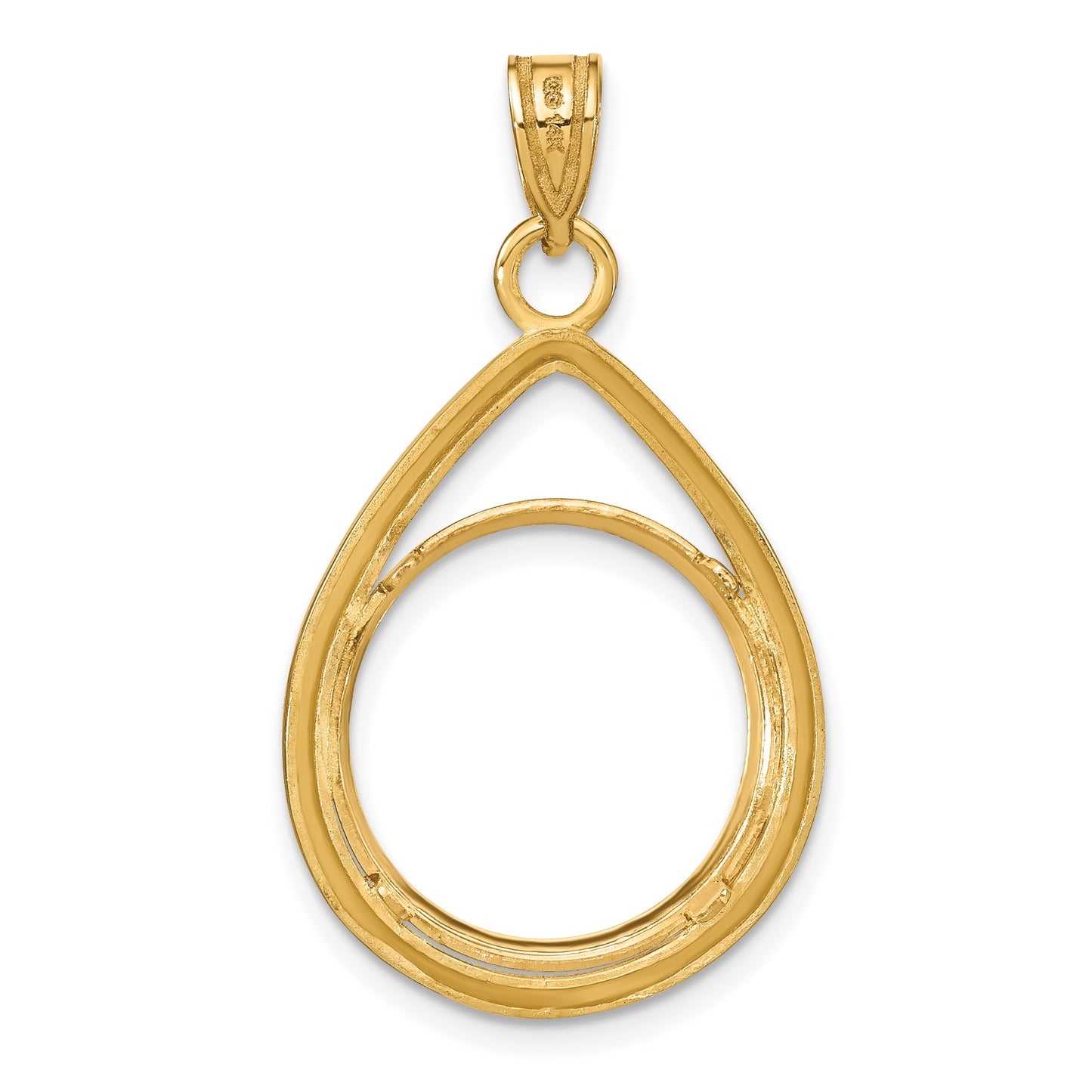 Wideband Distinguished Coin Jewelry 14k Polished and Diamond-cut Lightweight Teardrop 16.5mm Prong Coin Bezel Pendant