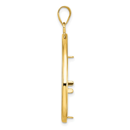 Wideband Distinguished Coin Jewelry 14k Polished and Diamond-cut Lightweight Teardrop 22.0mm Prong Coin Bezel Pendant