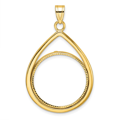 Wideband Distinguished Coin Jewelry 14k Polished and Diamond-cut Lightweight Teardrop 22.0mm Prong Coin Bezel Pendant