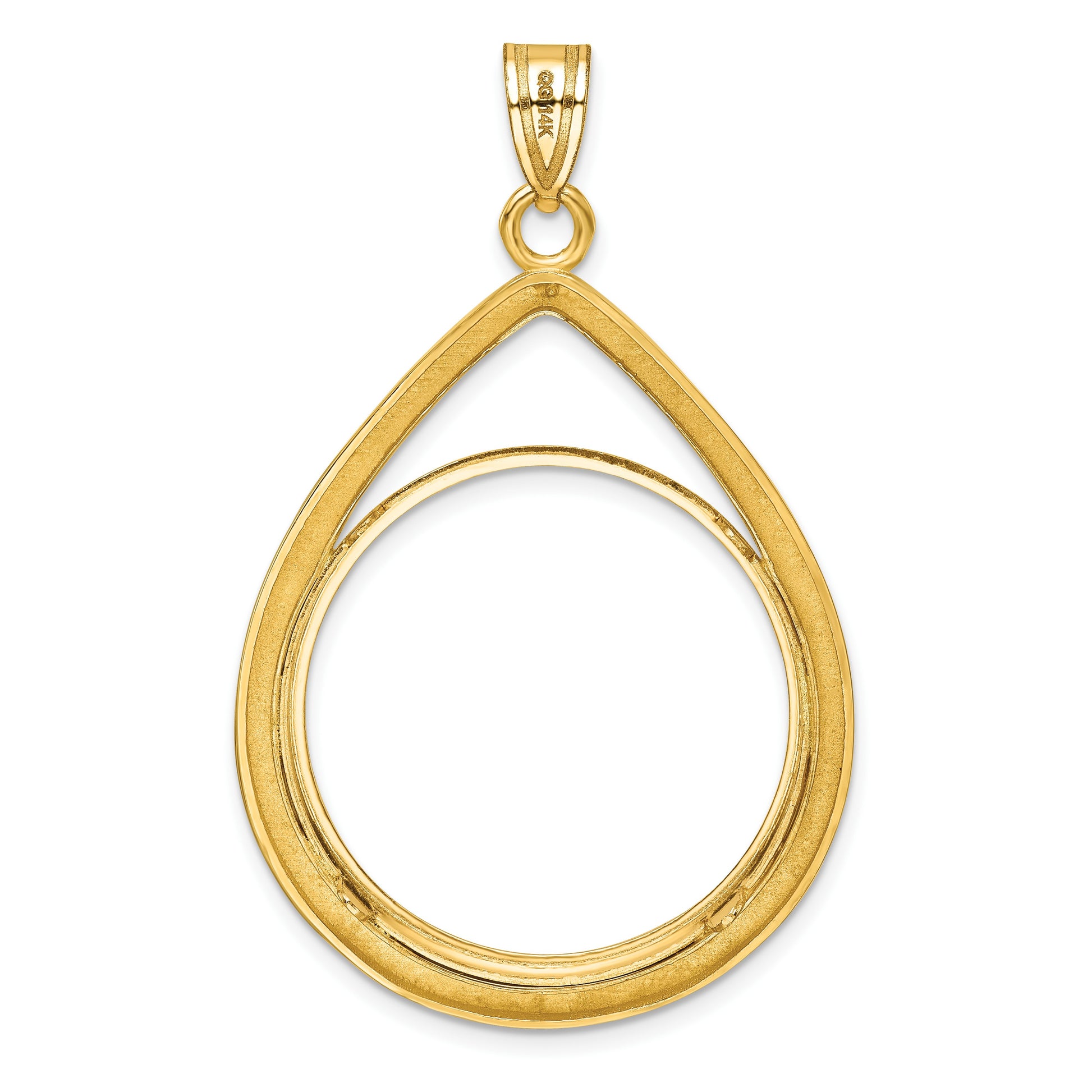 Wideband Distinguished Coin Jewelry 14k Polished and Diamond-cut Lightweight Teardrop 27.0mm Prong Coin Bezel Pendant