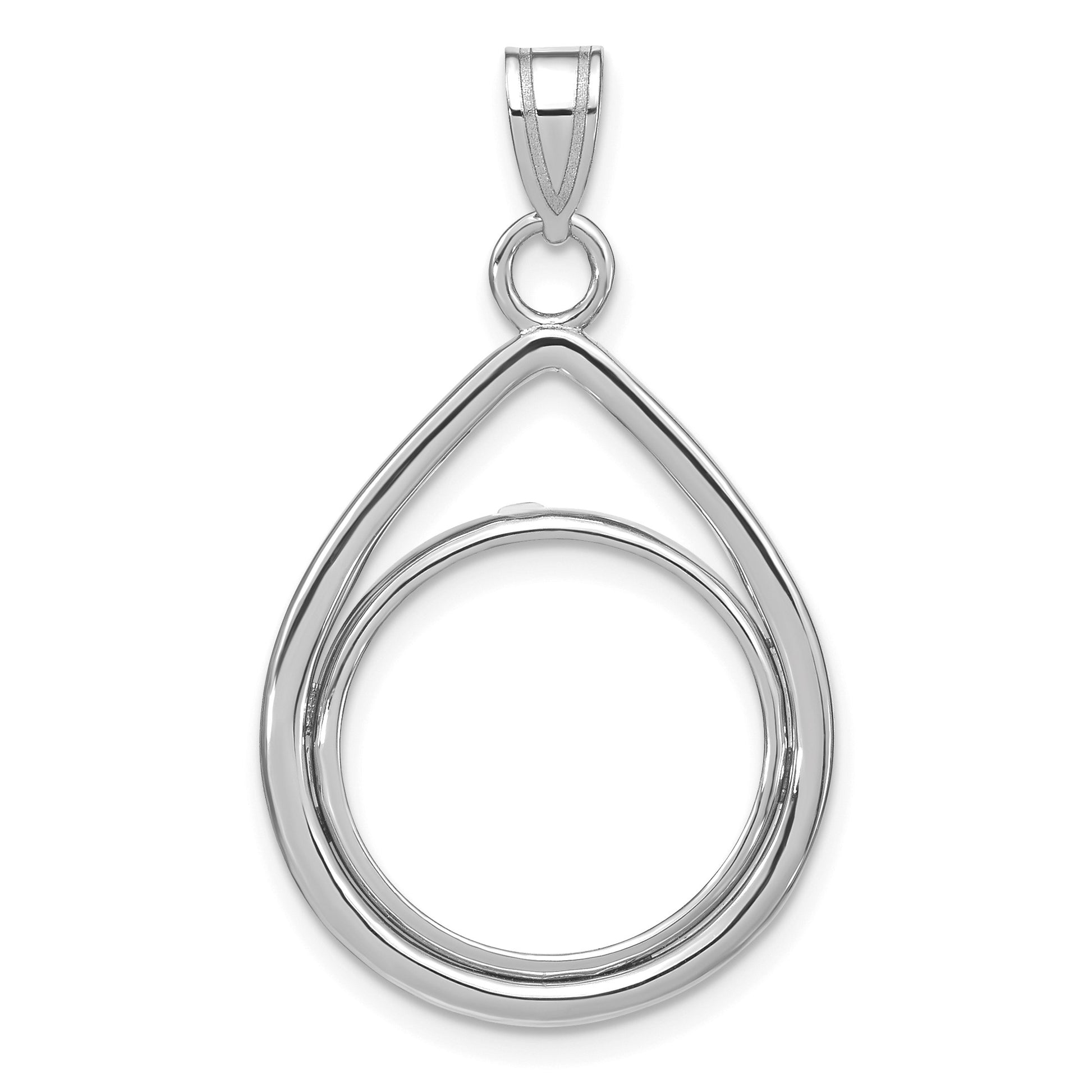Wideband Distinguished Coin Jewelry 14k White Gold Polished Lightweight Teardrop 16.5mm Prong Coin Bezel Pendant