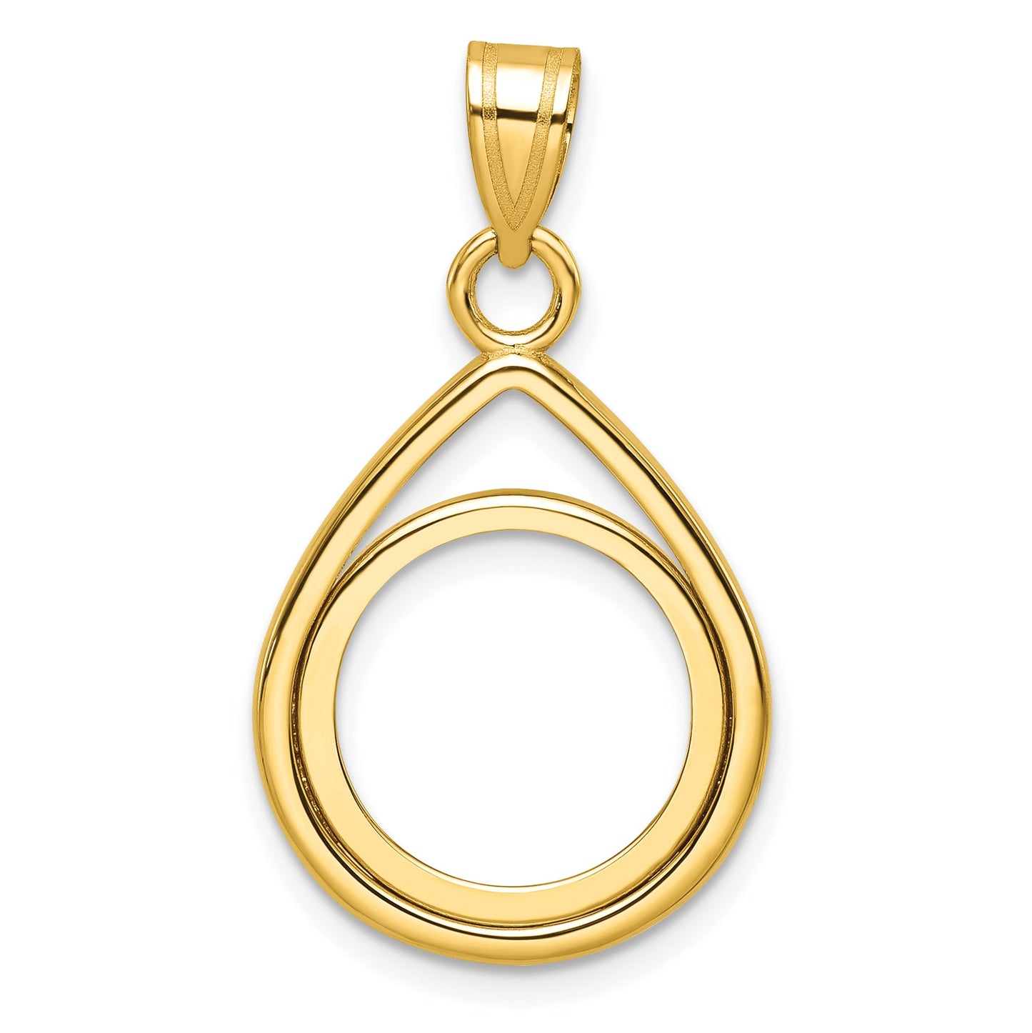 Wideband Distinguished Coin Jewelry 14k Polished Lightweight Teardrop 14.0mm Prong Coin Bezel Pendant