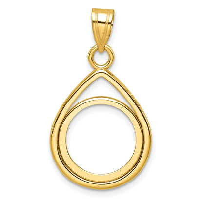 Wideband Distinguished Coin Jewelry 14k Polished Lightweight Teardrop 14.0mm Prong Coin Bezel Pendant