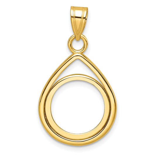 Wideband Distinguished Coin Jewelry 14k Polished Lightweight Teardrop 14.0mm Prong Coin Bezel Pendant