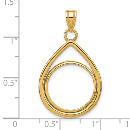 Wideband Distinguished Coin Jewelry 14k Polished Lightweight Teardrop 16.5mm Prong Coin Bezel Pendant