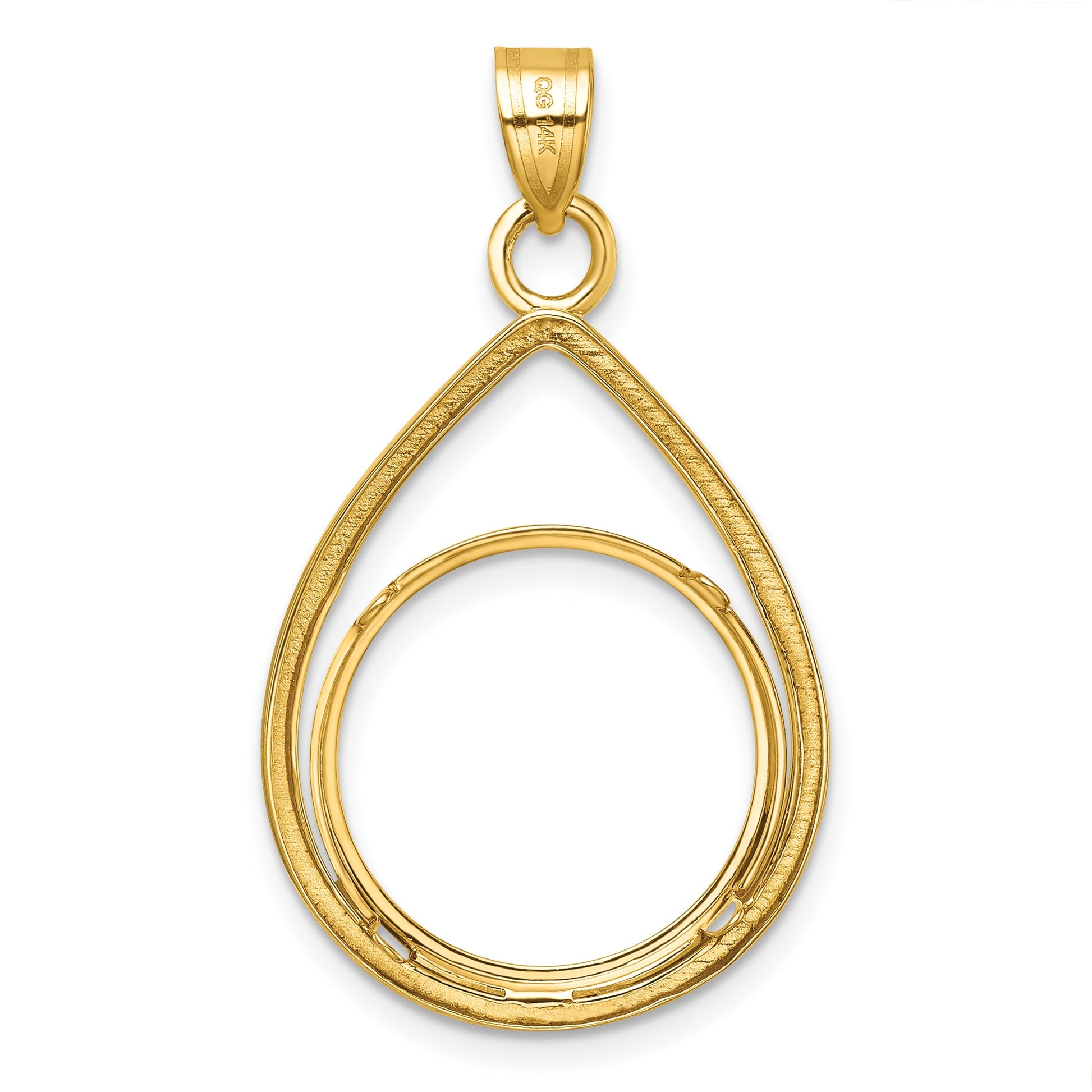 Wideband Distinguished Coin Jewelry 14k Polished Lightweight Teardrop 18.0mm Prong Coin Bezel Pendant