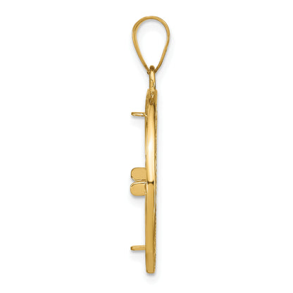 Wideband Distinguished Coin Jewelry 14k Polished and Diamond-cut Fancy Wire 16.5mm Prong Coin Bezel Pendant