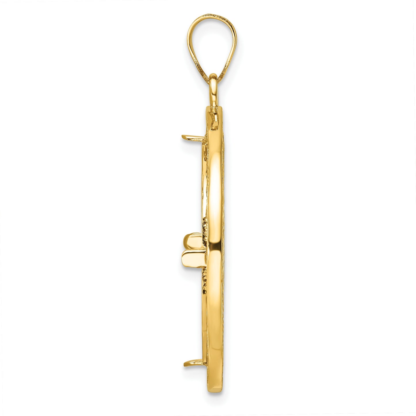 Wideband Distinguished Coin Jewelry 14k Polished and Diamond-cut Fancy Wire 22.0mm Prong Coin Bezel Pendant