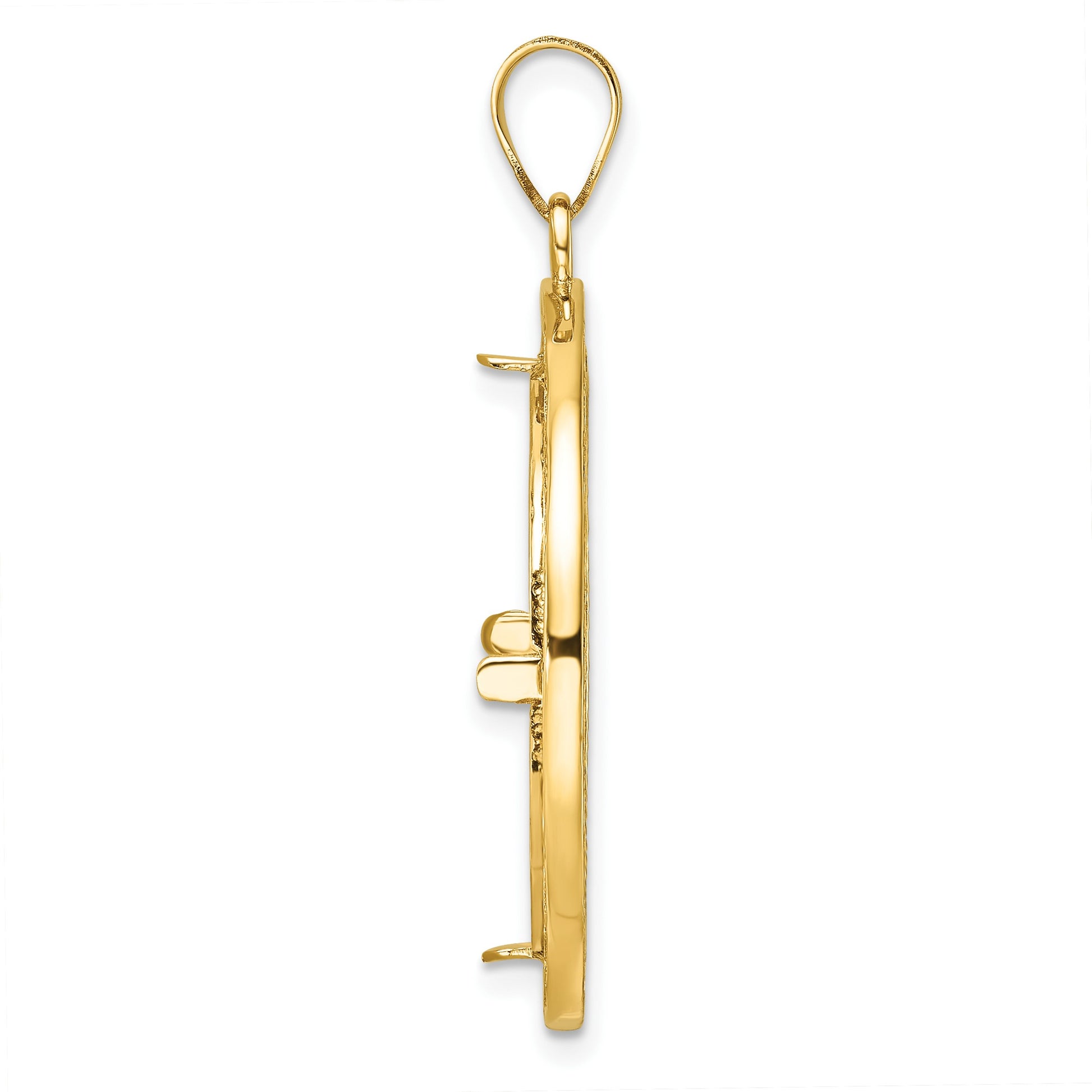 Wideband Distinguished Coin Jewelry 14k Polished and Diamond-cut Fancy Wire 22.0mm Prong Coin Bezel Pendant